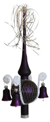 Weihnachtsbaumspitze mit Glöckchen, Flieder matt, 28 cm, mundgeblasen