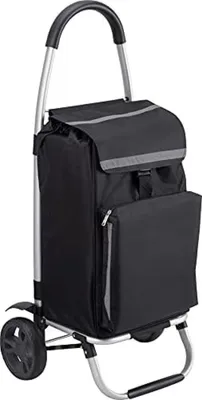 Produktbild von PolkaHome® Klappbarer Einkaufswagen mit 54 Litern, Kühlfach und großen Rädern, Schwarz