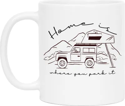 Produktbild von Camping Tasse mit Spruch Home is where you park it Geschenk Tasse für Camper Wohnmobil Geländewagen Dachzelt