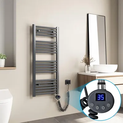 Image de Radiateur de salle de bain Heilmetz, radiateur électrique pour serviettes, 100 x 40 cm, anthracite, 300 W, radiateur électrique séchoir à serviettes