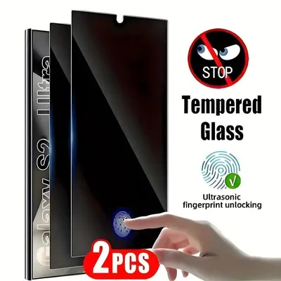 Produktbild von 2x Blickschutz Panzerfolie für Samsung Galaxy S24 Ultra. Fingerabdruck-Entsperrung funktioniert!!! Sicht Schutz Glas