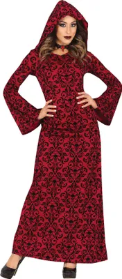 Produktbild von Magierin Halloween Gewand Rot Schwarz Mittelalter Märchenkönigin Kapuzenkleid, Größe: 36 - 38 (S) Farbe: Rot