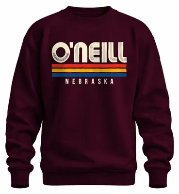 Immagine prodotto di Felpa con cappuccio vintage/retrò, stile anni '70-'80, a righe, marca O'Neill,  USA, colore bordeaux, taglia 3XL