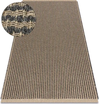 Produktbild von Dywan JUTE 3650 czarny / beż linie - jutowy, płaskotkany, frędzle beżowy 60x100 cm