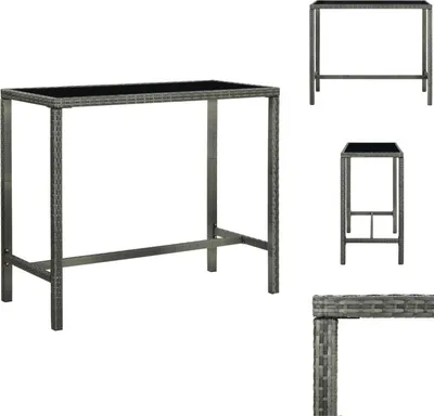 Image de vidaXL Table de bar de jardin Gris 130x60x110 cm Poly rotin et verre - Tables de jardin