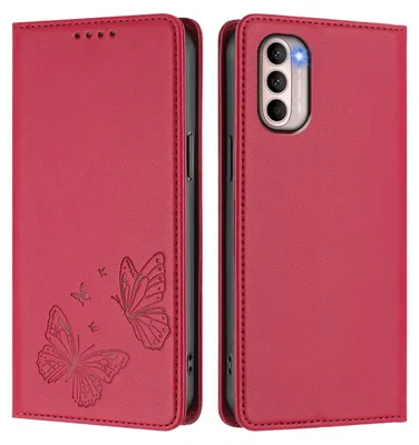 Obrázek produktu pro Kožené pouzdro pro Motorola Moto G41 / Moto G31, motýlí ražbou, peněženkové flip pouzdro se stojánkem Červená