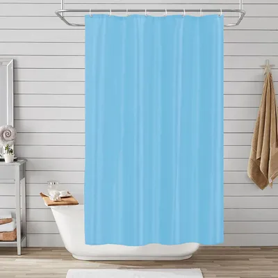 Produktbild von Duschvorhang aus Polyester, 120 x 180 cm, schimmelresistent, wasserdicht und waschbar, mit 8 Haken, blau