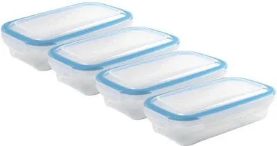 Productafbeelding van Transparante Opbergdozen met Deksel - 4 x 0.5 Liter - Blauw
