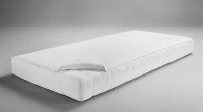 A white mattress topper is shown on a plain gray background.