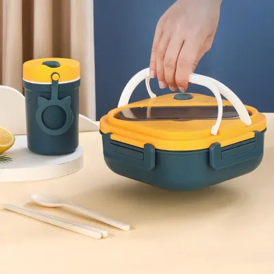 Obrázek produktu pro Bento Box Plastové přihrádky Izolovaný nepropustný obědový box pro školu Práce v mikrovlnné troubě Tmavě modrá barva