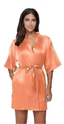 Produktbild von Seidensatin Hochzeits-Braut-Brautjungfer-Morgenmantel, floraler Bademantel, kurzer Kimono-Morgenmantel, Nachtmantel, Bademantel, modisches Kleid für Damen