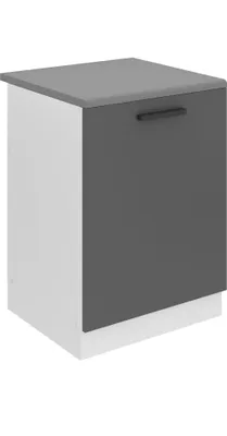 Produktbild von Belini Unterschrank Küche, Spülenunterschrank 60 cm Breite. SDZ Küchenunterschrank mit Arbeitsplatte. Spülenschrank mit 1 Tür, Silber matt