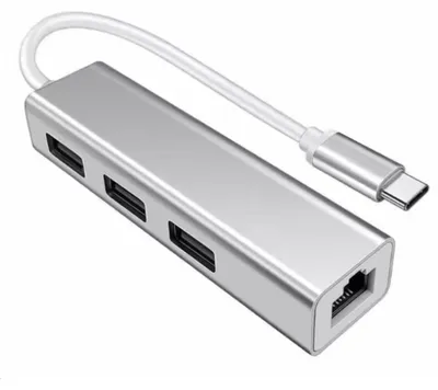 Produktbild von Q82CS USB Typ C zu Ethernet Adapter, 1000Mbps Gigabit RJ45 LAN Netzwerkadapter mit 3 USB 3.0 Ports, – USB auf Ethernet Adapter