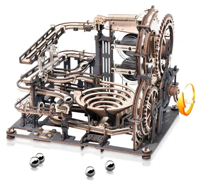 Produktbild von Holz-Kugelbahn im 3D-Design – Bausatz, Puzzle – 253 Teile – Night City – Komplettes Set für Modellbauer – Montageabmessungen: 32,5 x 21,4 x 22,8 cm