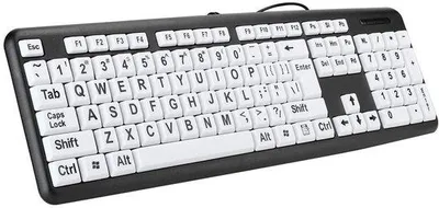 Zdjęcie produktu dla OmGoods - Klawiatura dla osób starszych - Duże litery - Ergonomiczna konstrukcja - Czarna - Klawiatura przewodowa USB - Dla seniorów - Wygodna i trwała