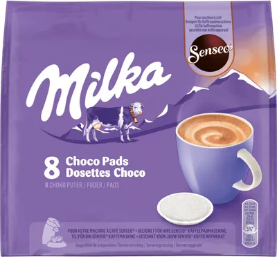 Produktbild von Senseo Milka Choco Pads 5er Set, Schokoladengetränk, Kakaogetränk, Kaffeepads, 5 x 8 Pads / Portionen