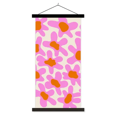 Produktbild von MuchoWow® Textilposter Blume - Rosa - Muster 90x180 cm mit schwarzem Rahmen - Dekoration Wohnzimmer