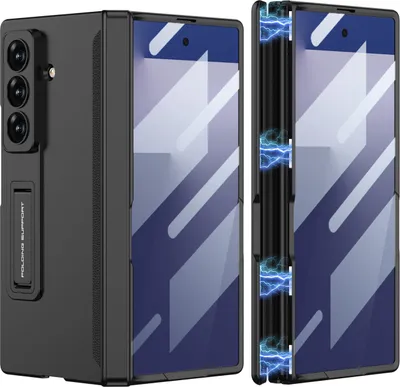 Produktbild von Hülle für Samsung Galaxy Z Fold 7 Magnetische Scharnierschutz All Inclusive Schutzhülle mit Displayschutz und Ständer Schwarz