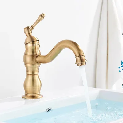Zdjęcie produktu dla Bateria umywalkowa do łazienki, jednouchwytowa, mieszająca ciepłą i zimną wodę, montowana na powierzchni, z ceramiczną głowicą, w stylu antycznym, mosiężna