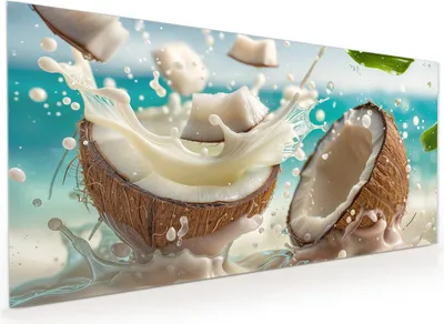 Produktbild von Küchenrückwand Spritzschutz Glas mit Motiv Kokosnuss Splash 40 x 40 cm