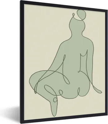 Produktbild von MuchoWow® Gerahmtes Poster Frau - Grün - Linienkunst - Abstrakt 60x80 cm - Poster mit Schwarzem Bilderrahmen Wandposter Rahmen Foto Bilder - Premium - Wanddeko Wohnzimmer
