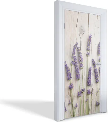 Produktbild von Selbstklebende Türfolien Kreativ Türtapeten Wandsticker - Lavendel auf Holz - 95 x 205 cm
