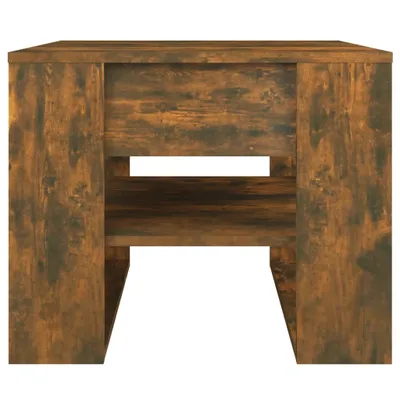 A front view of a wooden couch table with two shelves.