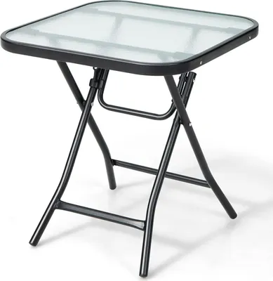Produktbild von Klappbarer Beistelltisch - Wetterfester Gartentisch mit Gehärtetem Glas - Kompakter Klapptisch für Balkon und Terrasse 46,5 x 46,5 x 42 cm