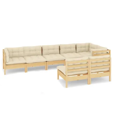 Produktbild von 8-tlg. Garten-Lounge-Set mit Creme Kissen Massivholz Kiefer