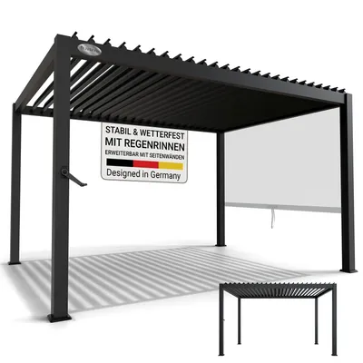 Produktbild von Juskys Lamellendach Tahiti 3x4 m - Stahl Pergola stabil & wetterfest - Anthrazit