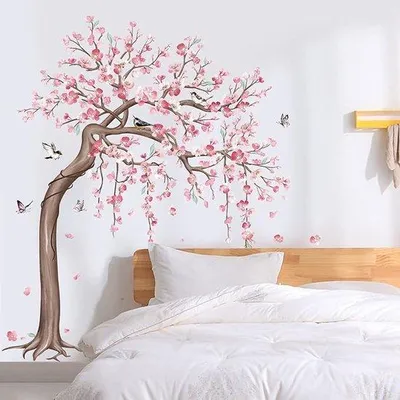 Image de Autocollants muraux « Fleurs de cerisier rouges » pour le salon et la chambre à coucher