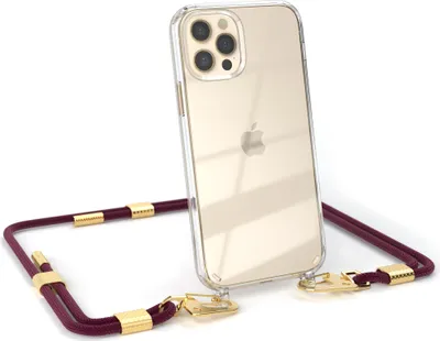 Produktbild von EAZY CASE Handykette für Apple iPhone 12 / 12 Pro, Transparente Silikonhülle mit Band, Clear Case, abnehmbar in  Rot