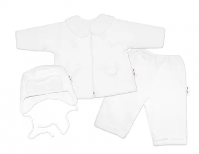Imagen del producto de Conjunto de bebé Nellys: cárdigan, gorrito y pantalones - color blanco, talla 68