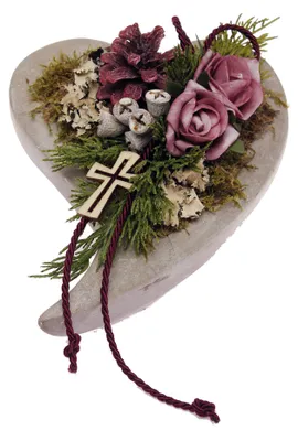 Produktbild von Grabschmuck Herz Grabschale mit Foamrosen brombeer CreaFlor Home