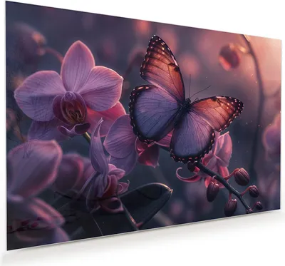 Produktbild von Glasbild 120x80cm in XXL für Wohnzimmer, Schlafzimmer Motiv Schmetterling Blüte