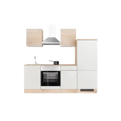 Produktbild von Küchenzeile mit E-Geräten - 220 cm breit - Weiß Sonoma Eiche – Salerno