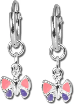 Produktbild von Teenie-Weenie Creolen Kinder Silber rosa Schmetterling Ohrringe 13mm SDO077