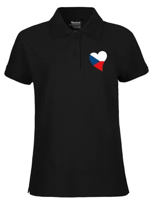 Produktbild von Huuraa Damen Polo Shirt Tschechische Republik Flagge Herz XL Black Bio Baumwolle Fairtrade Poloshirt Geschenkidee