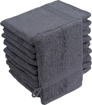 Produktbild von Waschhandschuhe Waschlappen 10er Set Anthrazit / Dunkelgrau 100 % Baumwolle Frottee 500g/m² 16x21