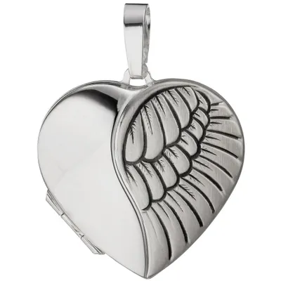 Produktbild von Medaillon für 2 Fotos Amulett Herz mit Flügel Anhänger zum Öffnen 925 Silber
