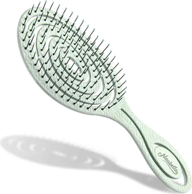 Produktbild von Ninabella Bio Haarbürste ohne Ziepen für Damen, Herren & Kinder - Entwirrbürste auch für Locken & Lange Haare - Einzigartige Profi Detangler-Bürste mit Spiralfeder