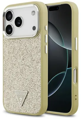 Zdjęcie produktu dla GUESS case passend für IPHONE 17 Pro compatible with MagSafe GUHMP17LPFGTSCMD (PU Glitter W/ Triangle Logo) gold