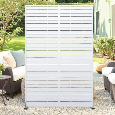Immagine prodotto di Pannello divisorio per giardino - Paravento in metallo - 120 x 180 cm - Lamelle bianche - Acciaio - Autoportante - Adatto per interni ed esterni