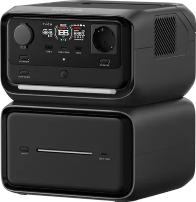 Produktbild von RIVER 3 Max Plus (RIVER 3 Plus + Zusatzbatterie EB600) (schwarz, 858 Wh, X-boost 2.400W, 2 LFP-Akkus)