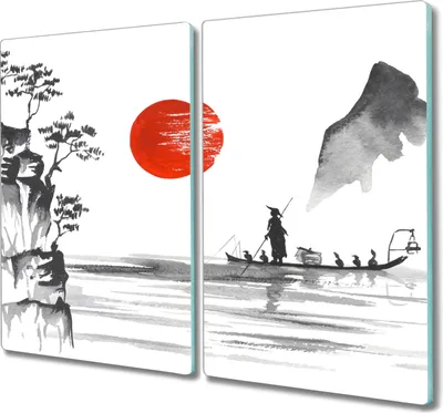 Produktbild von Coloray Schneidebrett Herdabdeckplatte 2x30x52 cm Kochplattenabdeckung Küchenbrett Hackbrett - Japan traditionelle Malerei