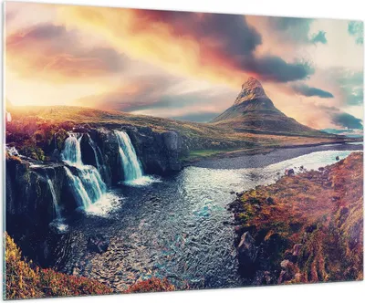 Produktbild von Bilder auf glas - Einteilig - Wasserfall Himmel Berg - 100x70cm - Glasbilder - Wandbilder - Bilder - zum Aufhängen bereit - Wanddekoration aus Glas - Glas Bilder - Wandbild auf Glas - GAA100x70-5111