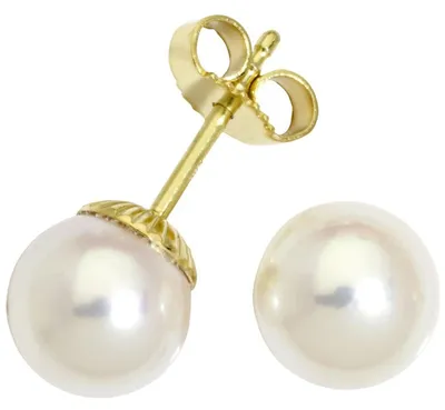 Image de Miamar ZP8, boucles d'oreilles pour femmes, en or jaune 14 carats (585), avec perle blanche