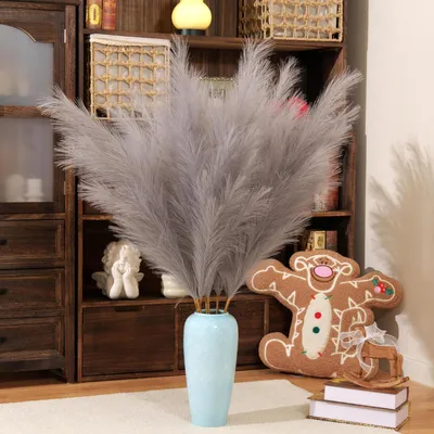 Zdjęcie produktu dla Sztuczne trawy pampasowe, 8 sztuk, 110 cm, szare, puszyste, idealne do dekoracji w stylu boho
