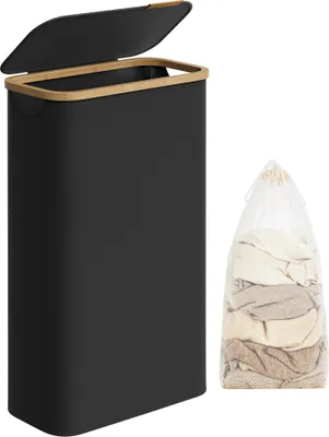 Produktbild von SONGMICS Wäschekorb mit Deckel, 65 L, herausnehmbarer Wäschesack,Griffe aus Bambus