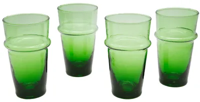 Produktbild von Robuste grüne Longdrinkgläser 4er-Pack mundgeblasen mit Lufteinschlüssen 13cm 0,3L
